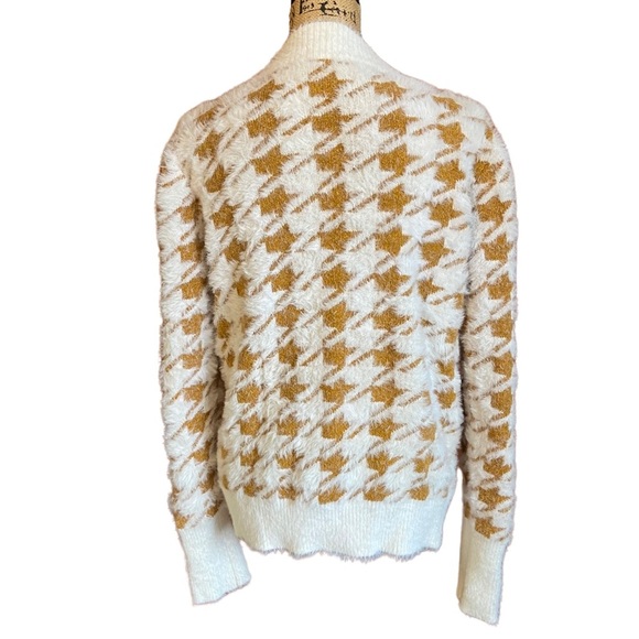 Mystree Mustard & Cream Houndstooth Cardigan Size Large - Picture 3 of 7